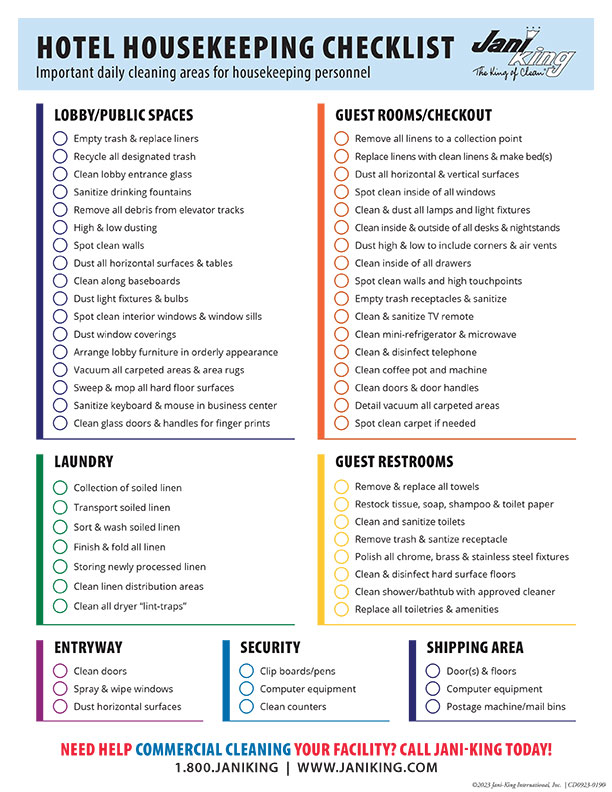 a list of hotel cleaning checklists