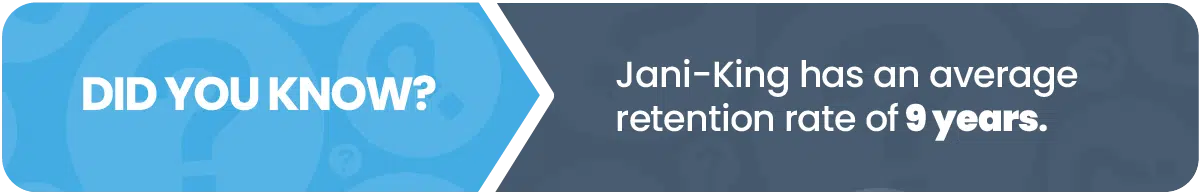 Blue and gray banner with text: DID YOU KNOW? Jani-King has an average retention rate of 9 years.