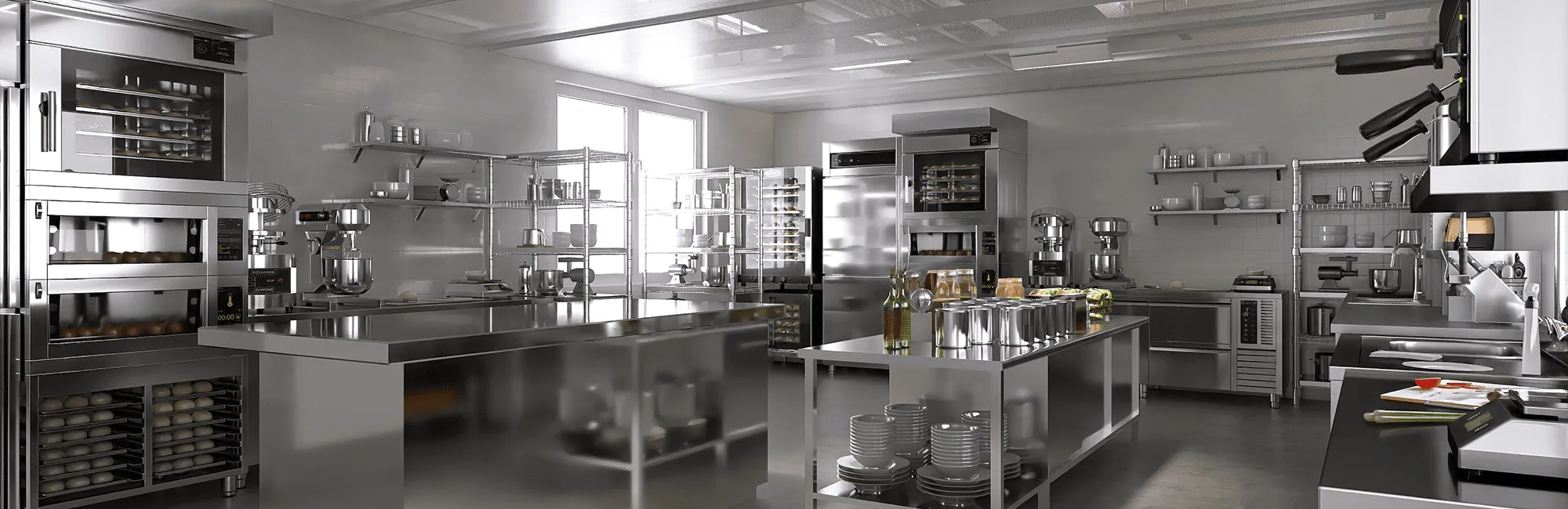 Stainless steel commercial kitchen that has been deep cleaned