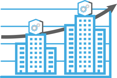 an icon of buildings with good results a diagram of a building with continued good results