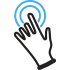 a hand with a blue light on it hand icon touching a button